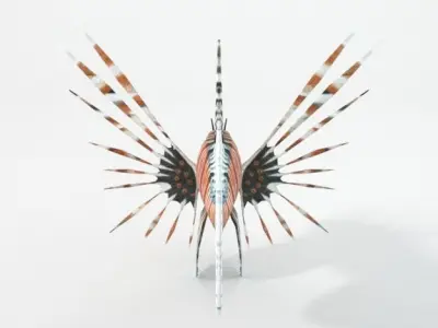 Lionfish lion flying in air Low-poly 3D model