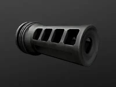 OSS Helix HX-QD 338 TI Suppressor and MB-QD 338 Muzzle Brake Low-poly 3D model