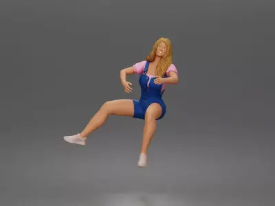 teenage girl carried by a man casual overall outfit sneakers 3D print model