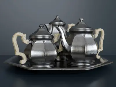 Antique silver tea set 3D model