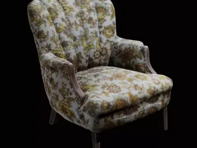 Antique Chair with Ugly Outdated Flower Pattern Low-poly 3D model