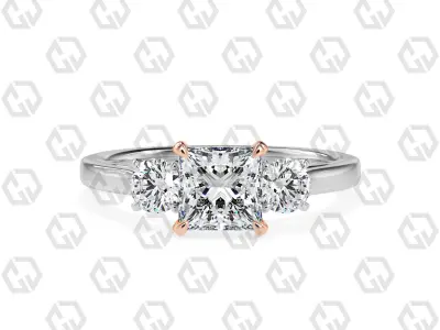 Ring 118 Princess Shape Cathedral shank 3 stone ring with round 3D print model