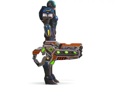 Woman Cyborg Soldier with Rifle and Pistol  Low-poly 3D model