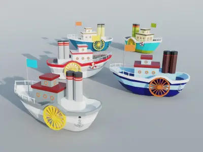 Steamboat boat Low-poly 3D model