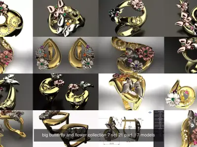 big butterfly and flower collection 7 set 21 part  3D Model Pack