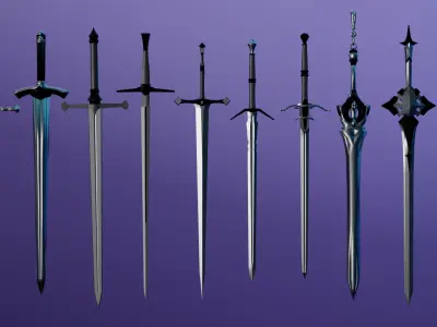 100 Fantasy Weapons Basemesh Pack V4 Low-poly 3D model