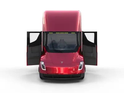 Tesla Truck with Chassis and Interior Red 3D model