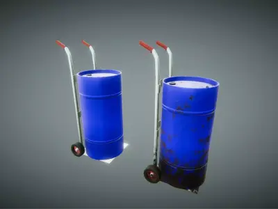 MetallicBarrel hand truck and barrel Low-poly 3D model