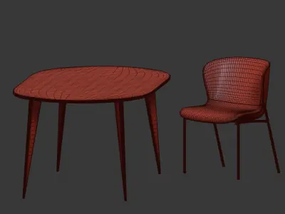 Dining Set oval table 3D model