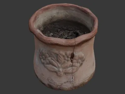 Old Clay Flower Pot with Soil Scan Low-poly 3D model