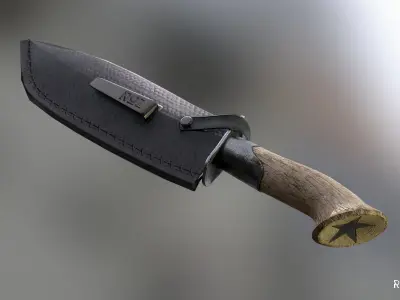 Bowie Knife and Scabbard Low-poly 3D model