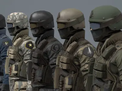 9 armed fighters in camouflage Free 3D model