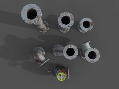 Pipes collection rusty Low-poly 3D model