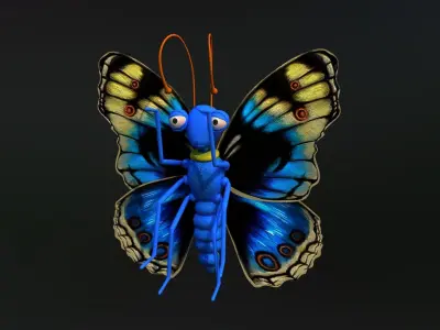 butterfly cartoon rigged character 3D model