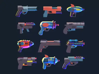Cartoon space low poly ultimate gun pack kit Low-poly 3D model