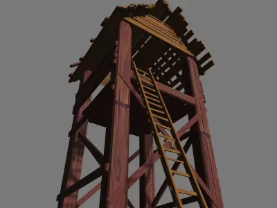 medieval cartoony watchtower Low-poly 3D model