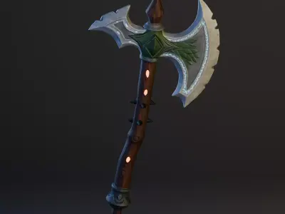 Stylized Fantasy Battle Axe Low-poly 3D model