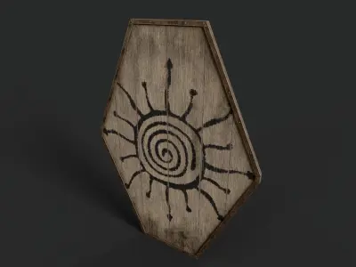 Slavic diamond-shaped shield painted radial Sun symbol Low-poly 3D model