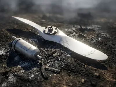 Torn off parts of the Shahed drone after its crash Low-poly 3D model