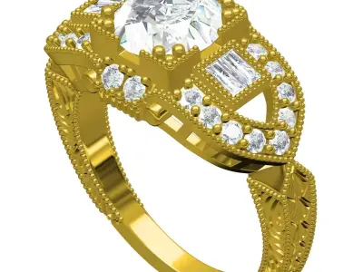 Antique Art Deco Vintage Ring 3D print model