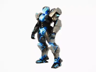 SciFi Blue Glow Combat Mech 3D model
