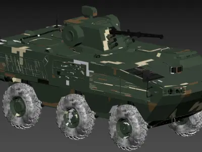 3D model of a military armored vehicle with six wheels 3D model