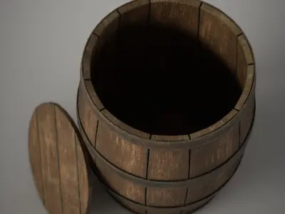 Wooden Barrel Low-poly 3D model 19