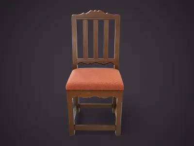 Vintage Wooden Chair Low-poly 3D model
