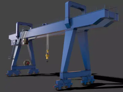 PBR Double Girder Gantry Crane V2 - Blue  Low-poly 3D model