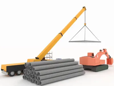 Collection building machinery and materials Stylized lowpoly Low-poly 3D model