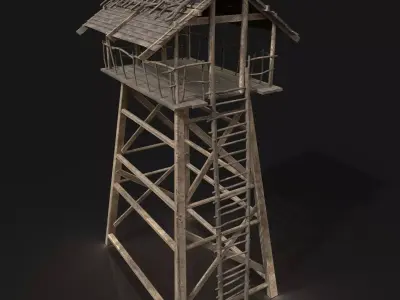 Medieval Wooden Viking Watchtower Scout Tower Fantasy Village Low-poly 3D model
