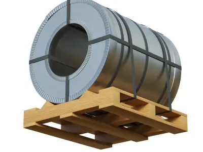 Steel Coil and Wooden Pallet 3D model