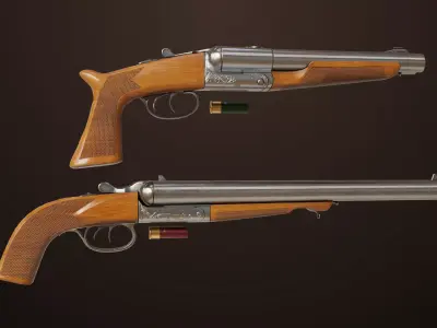 Small Medium Shotgun Silver Single Mat All PBR Unity UE Textures Low-poly 3D model