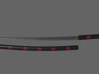 PBR Katana Japanese Sword Black V3 Low-poly 3D model