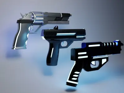 Neon Guns And Revolver bundle Low-poly 3D model