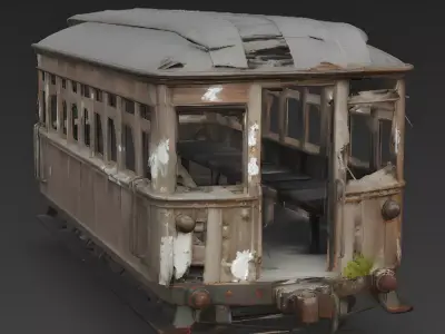Realistic Abandoned Wooden Passenger Car 3D Model Low-poly 3D model