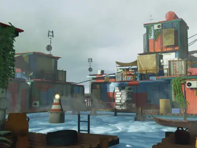 Stylized Floating Slums Low-poly 3D model