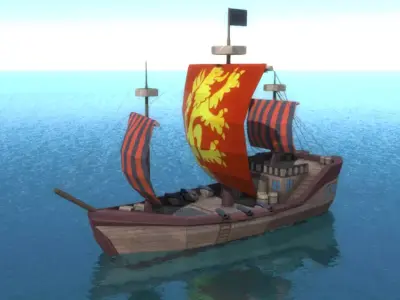 Old Europian Sea Ship Low-poly 3D model