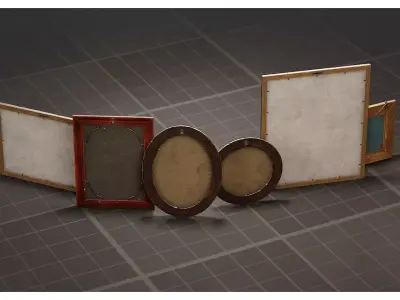 Vintage Picture Frames and Antique Fisherman Wall Art Photo 3D model