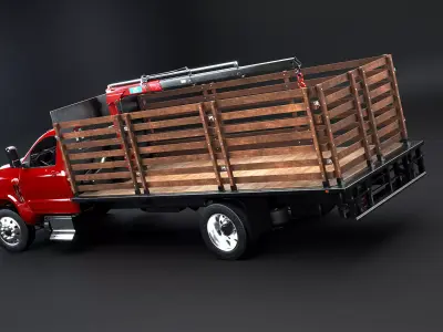 Full Size Truck with Stake Bed and Telescopic Crane 3D model
