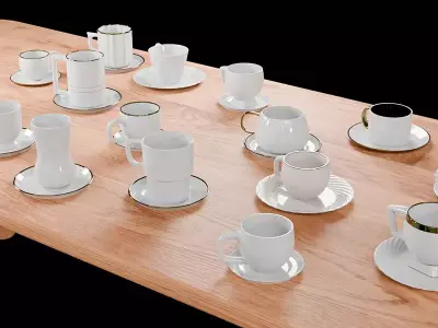 Cup Saucer Collection Blender Asset Library Free low-poly 3D model