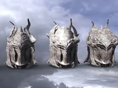 Dark baroque Iron mask helmet collection 5 models 3D model