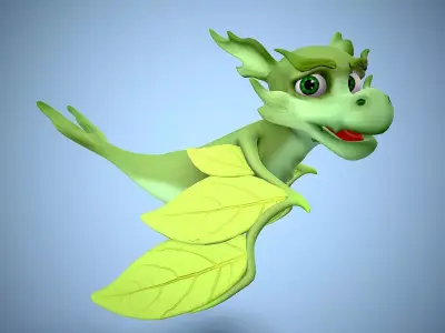 cartoon leaf dragon Low-poly 3D model
