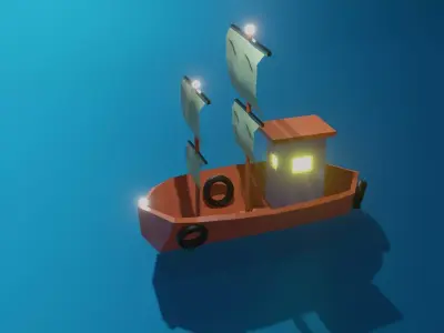 Low Poly Boat Water 3D Model Low-poly 3D model