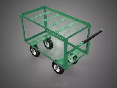 PUSHCART DOUBLE TIERS RACK DECK CASTER TROLLEY CART SHELF WAGON 3D model