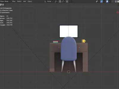 Minimalist Work Desk with Computer and Chair Free 3D model