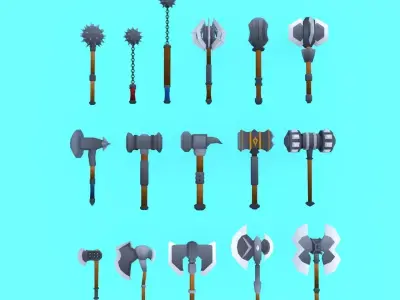 Pack Basic Weapons one hand Low-poly 3D model