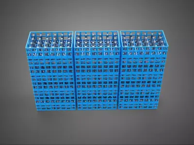 PACKED BLUE PLASTIC BOTTLE CRATES STACKED VERTICAL RACK TRAY BOX 3D model