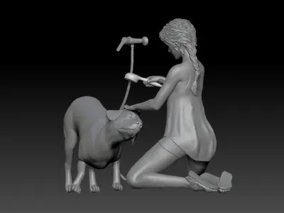 DOG AND GIRL TAKE A SHOWER 1 3D print model