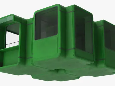 Urban Service Booth with Side Awning Green 3D model
